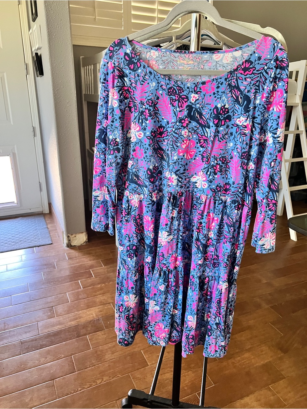 Lilly Pulitzer Blue Pink Floral Long-Sleeve Dress